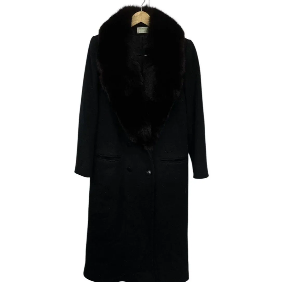 Vintage 100% Black Wool Coat Genuine Fox Fur Collar Fashions by JILL 60s Made US Size M - Image 7