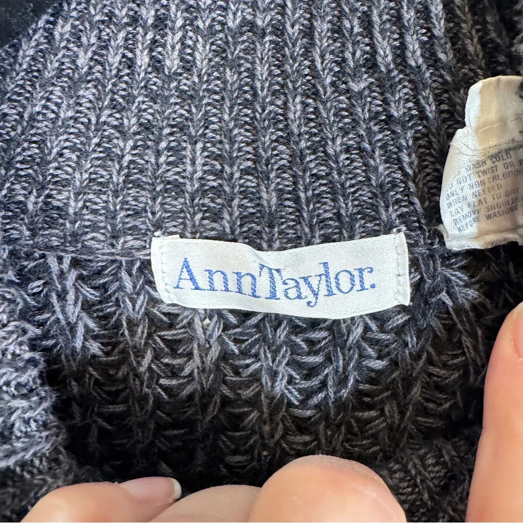 Vintage 90s Ann Taylor Grey Rib Knit Sweater Womens M 100% Cotton Shoulder Pads Gray Size M - Image 7