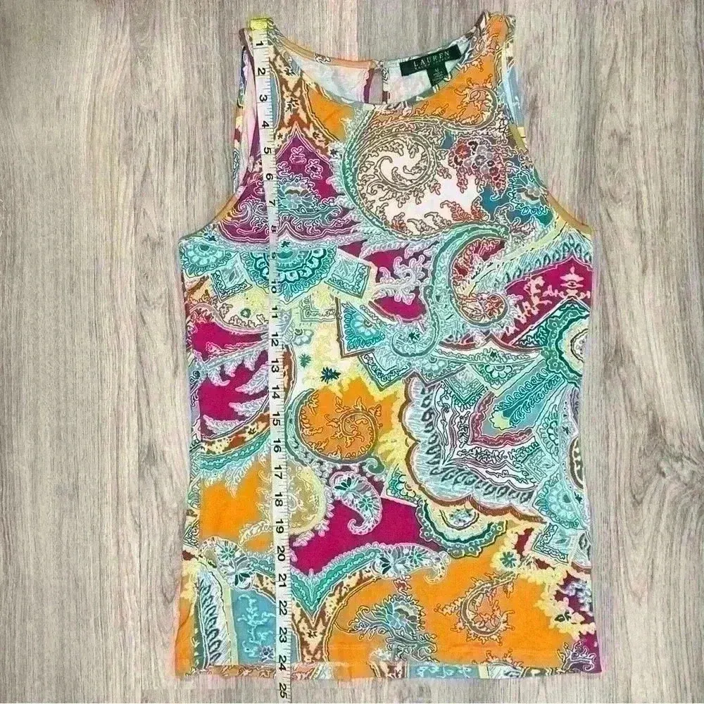 Lauren Ralph Lauren Blue Colorful Paisley Shirt Sleeveless Tank Top Size M - Image 7