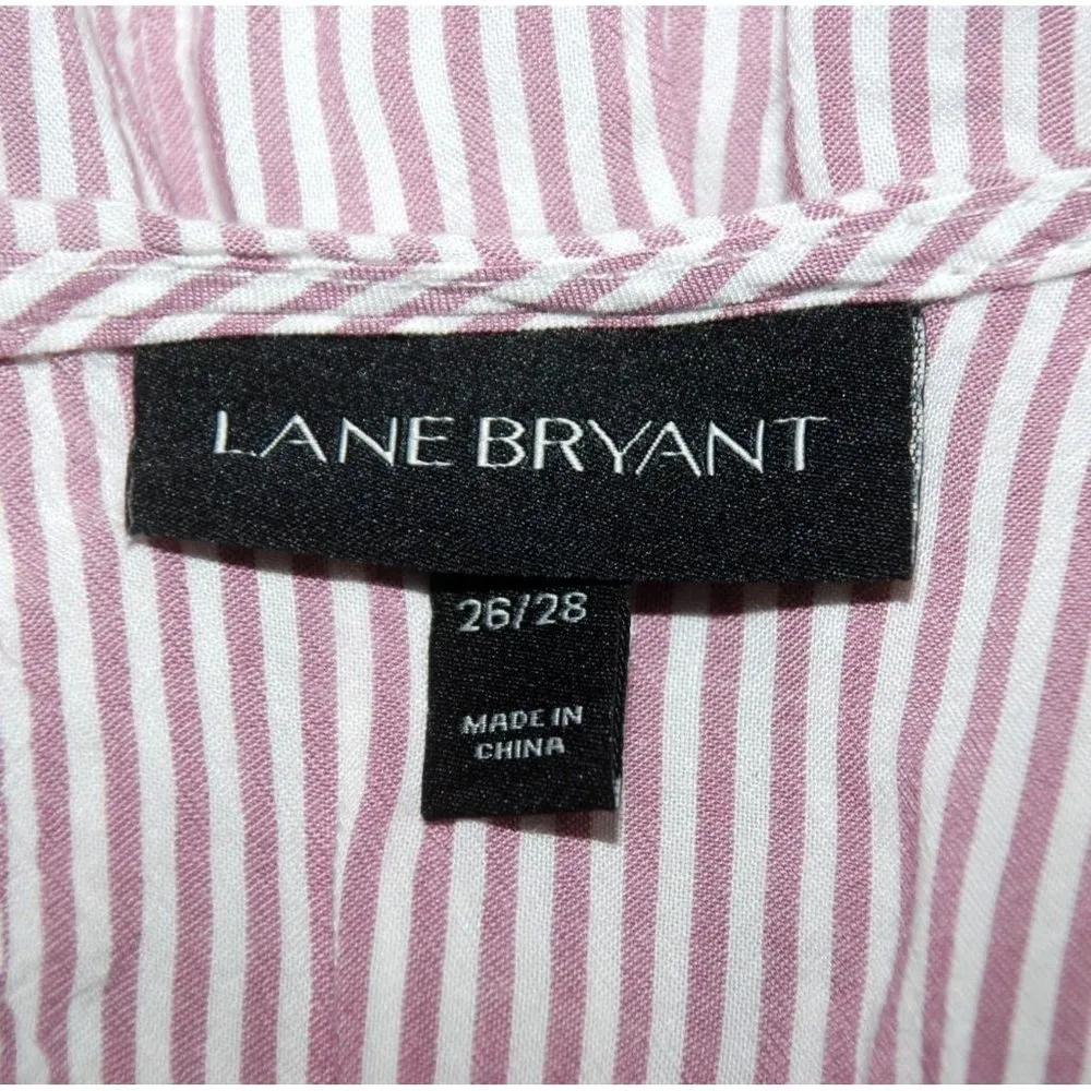 Lane Bryant Purple Striped Blouse Top Tunic Size 26W 28W Long Lace Sleeve - Image 8