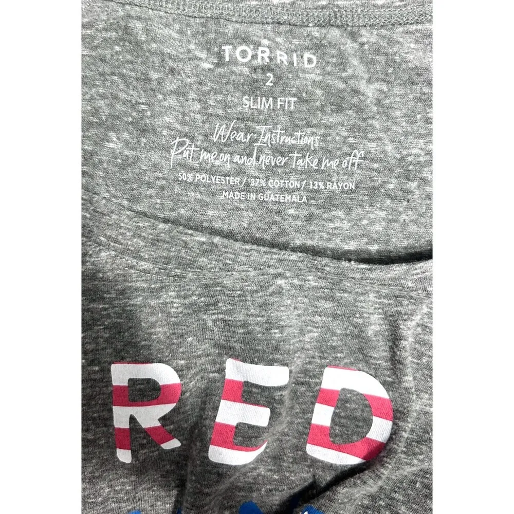 Torrid 2X Gray Slim Fit Graphic Tee Red Wine & Brews Patriotic USA T-Shirt - Image 5