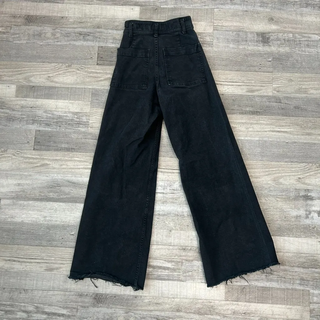 Zara Black High Rise Wide Leg Jeans Women's Raw Hem C45 - Image 6