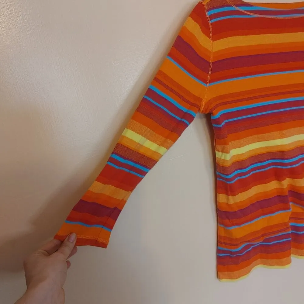 Laurens Jeans Company LRL Striped Long Sleeve Top Soft Green Label Blue Small Red - Image 7