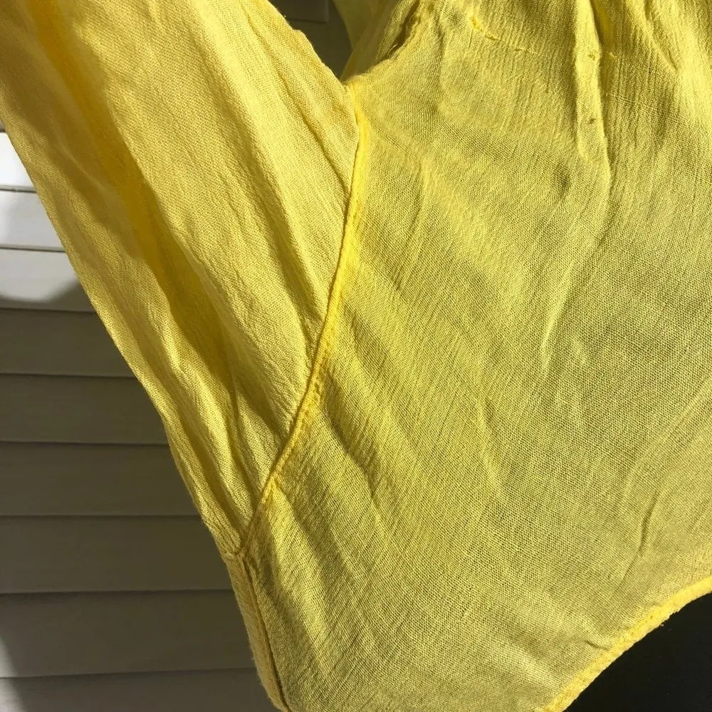 Vintage 70s Bohemian Embroidered Floral Gauze Blouse Small Yellow - Image 6