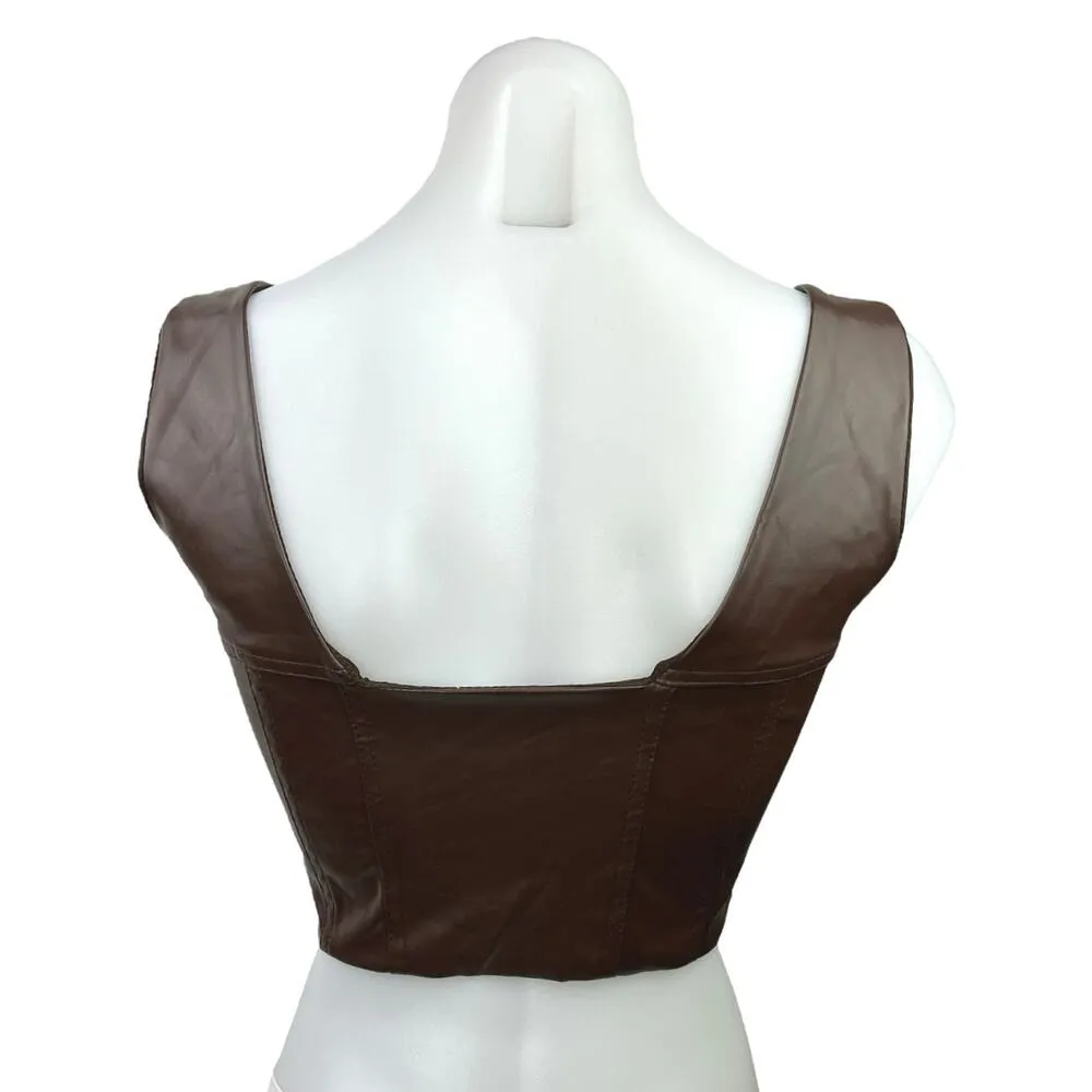 Princess Polly Tatum Brown Faux Leather Square Neck Cropped Corset Top Size 6 - Image 2