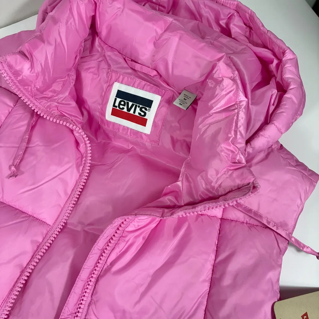 Levi's Hooded Anorak Puffer Vest Hooded Baby Pink Medium Quilted Lined NWT - Image 14