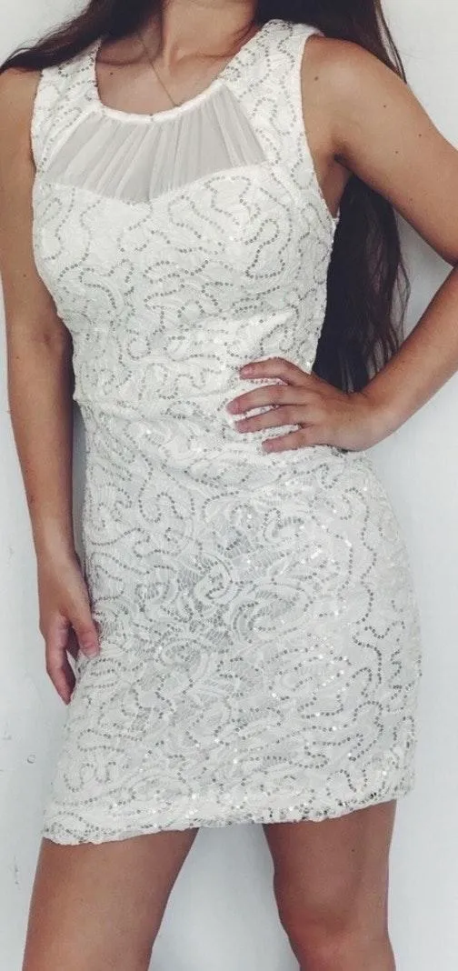 White Ivory Gold Sequined Dress - Image 2