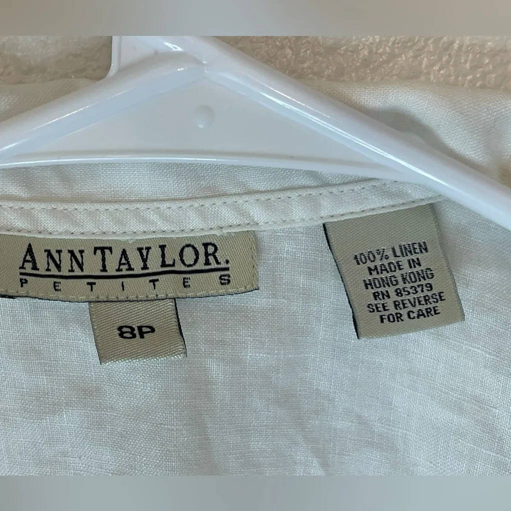 Vintage Ann Taylor Women's White Linen Sleeveless‎ Shell Button Down Vest Size 8 - Image 3