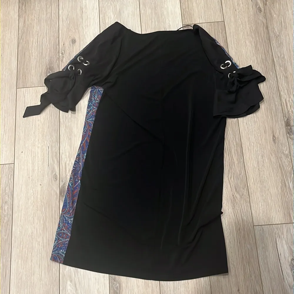 Desigual  | Blue/Black Patterned T-Shirt Dress Bell Sleeves Size XL - Image 5