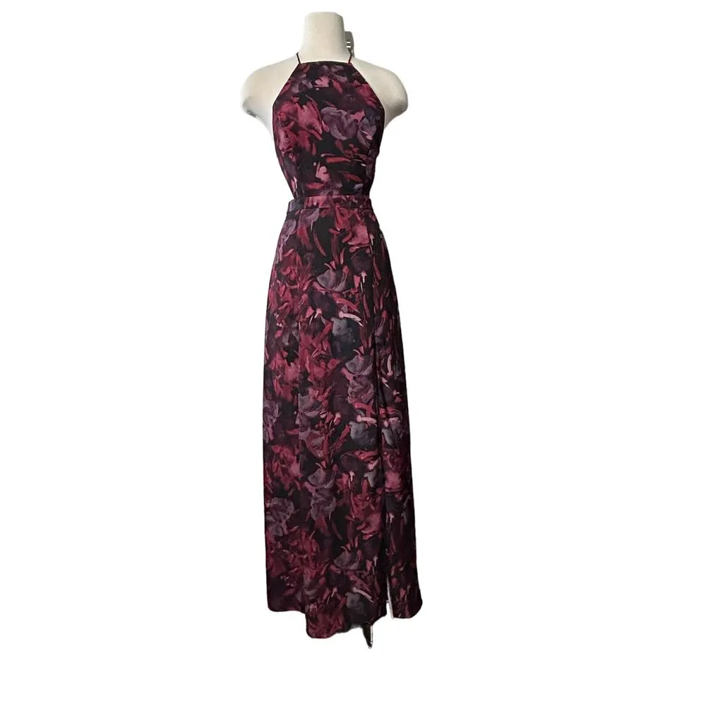 Fame and Partners Floral Print Halter Strappy Back Maxi Dress Sz 6 Resort Beachy - Image 9