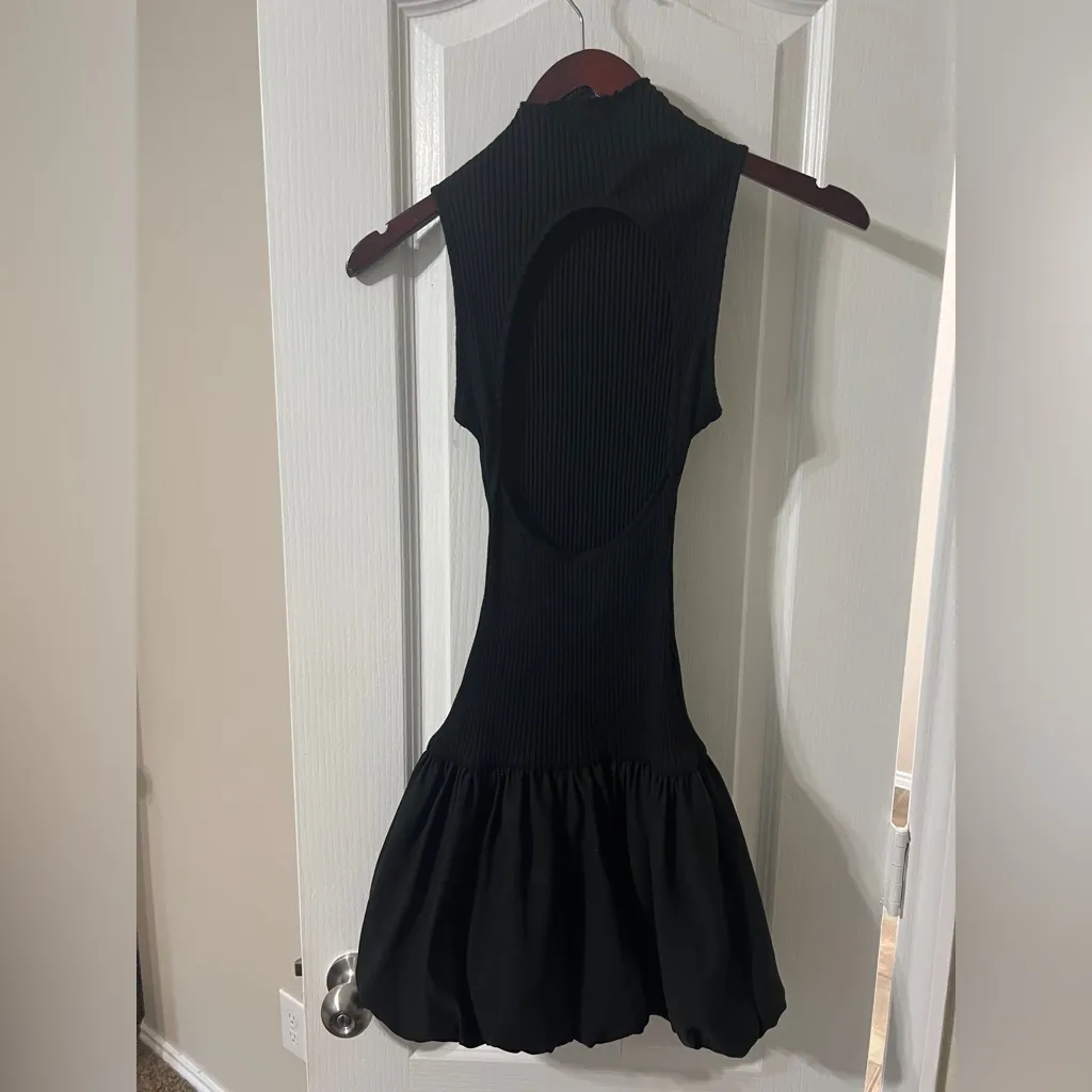 Zara Black Ribbed Mini Dress - Image 2