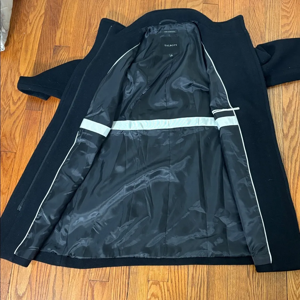 Talbots Italian Stadium Wool Blend Coat Full Zip‎ Winter Black size 12 - Image 6