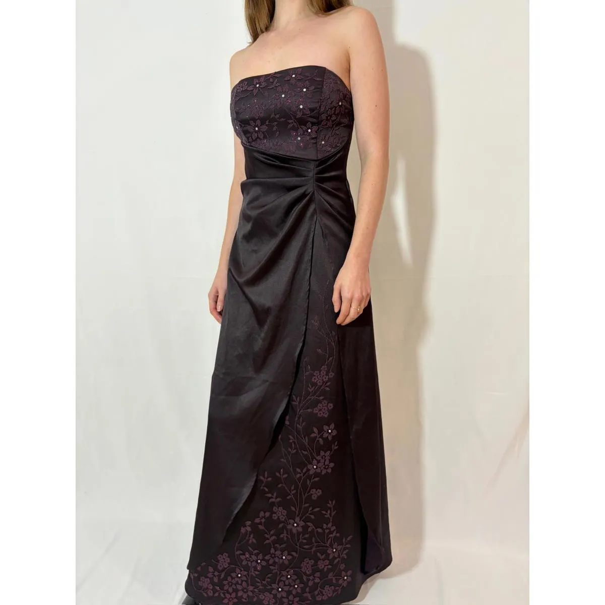 Dark Purple Strapless Sparkly Floral Rampage Prom Dress - Image 5