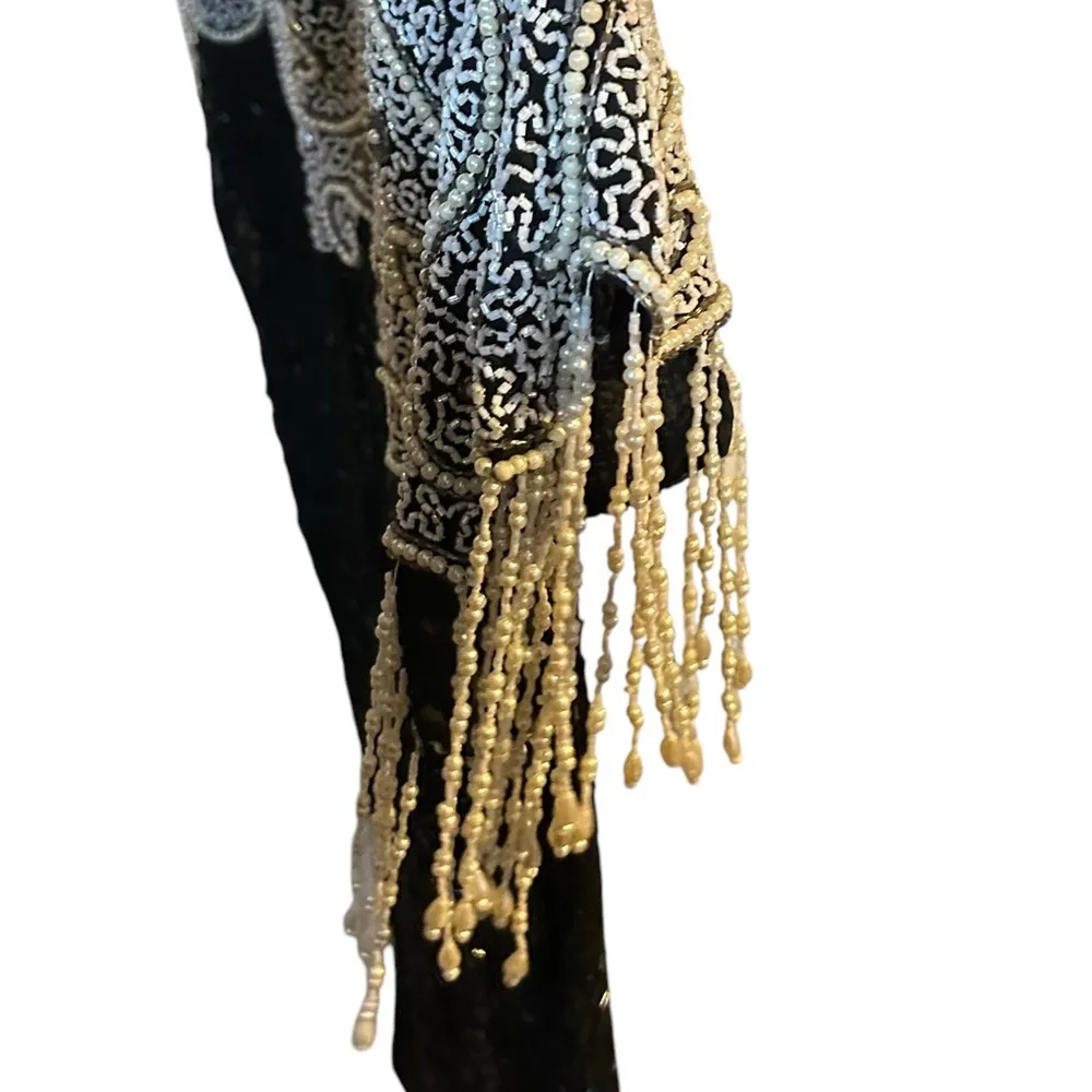 Vintage 80’s Scala 100% Silk Fully Beaded Sz XL Mini. Cocktail Dress Pearl Trim. - Image 6