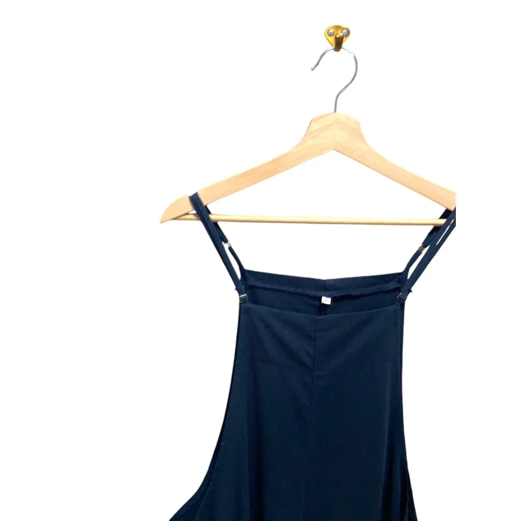 Boutique Linen Blend Overall Jumpsuit Navy Blue Size 2XL Minimalist Bohemian Cut - Image 8
