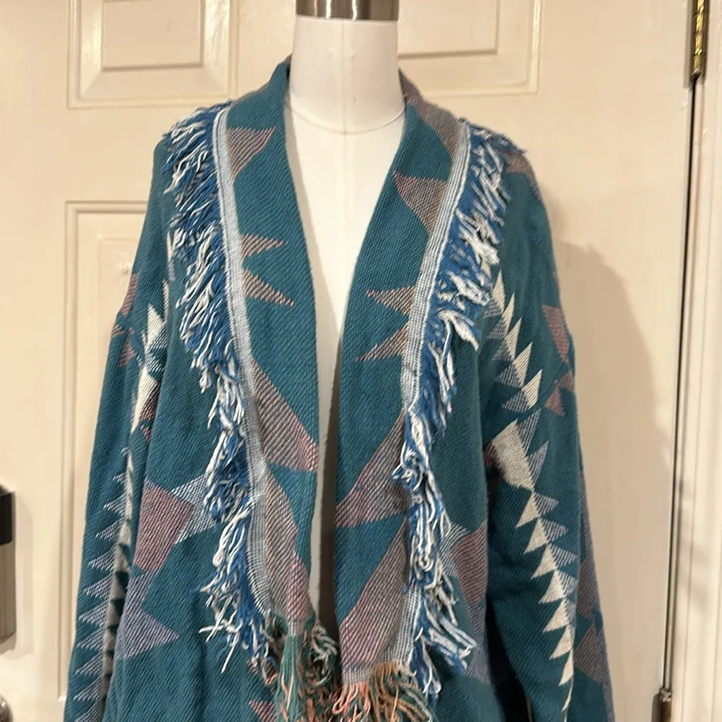 Vintage fringe southwest style shacket Blue Size L - Image 2