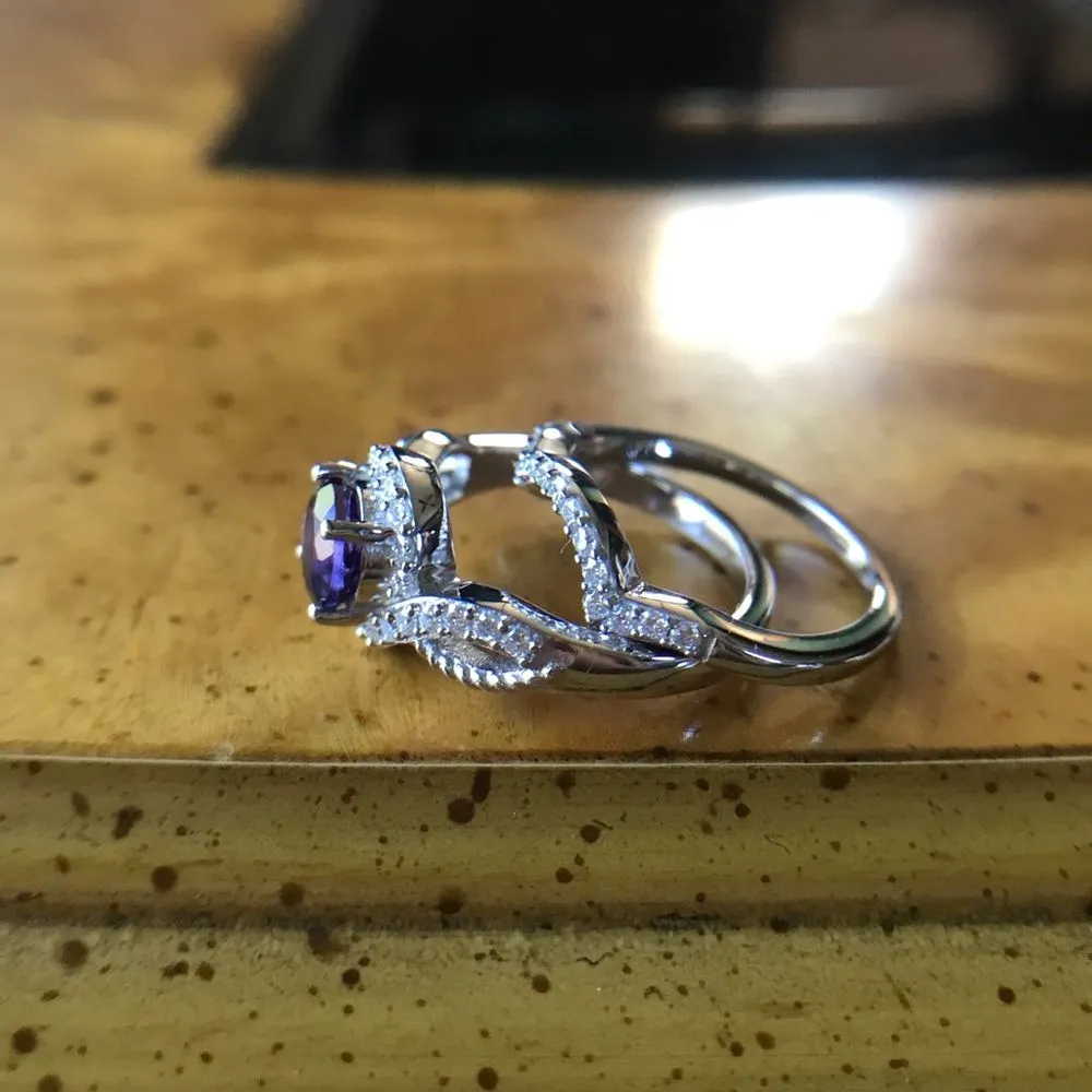 Natural Amethyst Moissanite Sterling Silver Ring Set Size 5 Purple - Image 4