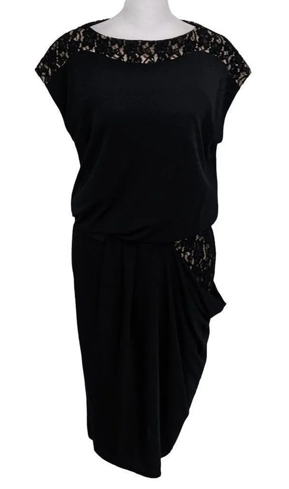 DS Dress Black Tan Cocktail Dress Size 6 Wedding Guest Dress Black Lace Dress - Image 1