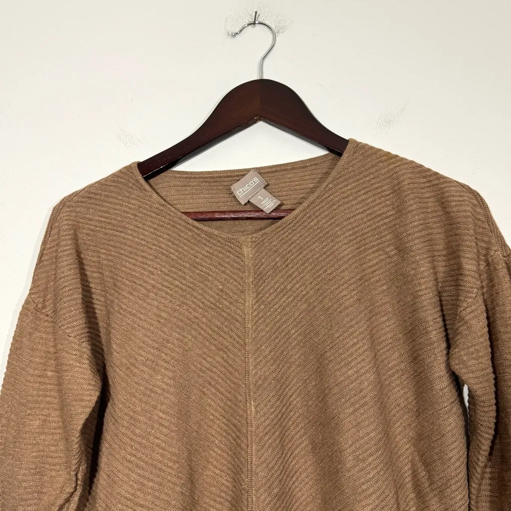Chico’s Tan Textured Linen Blend Sweater Top - Image 2