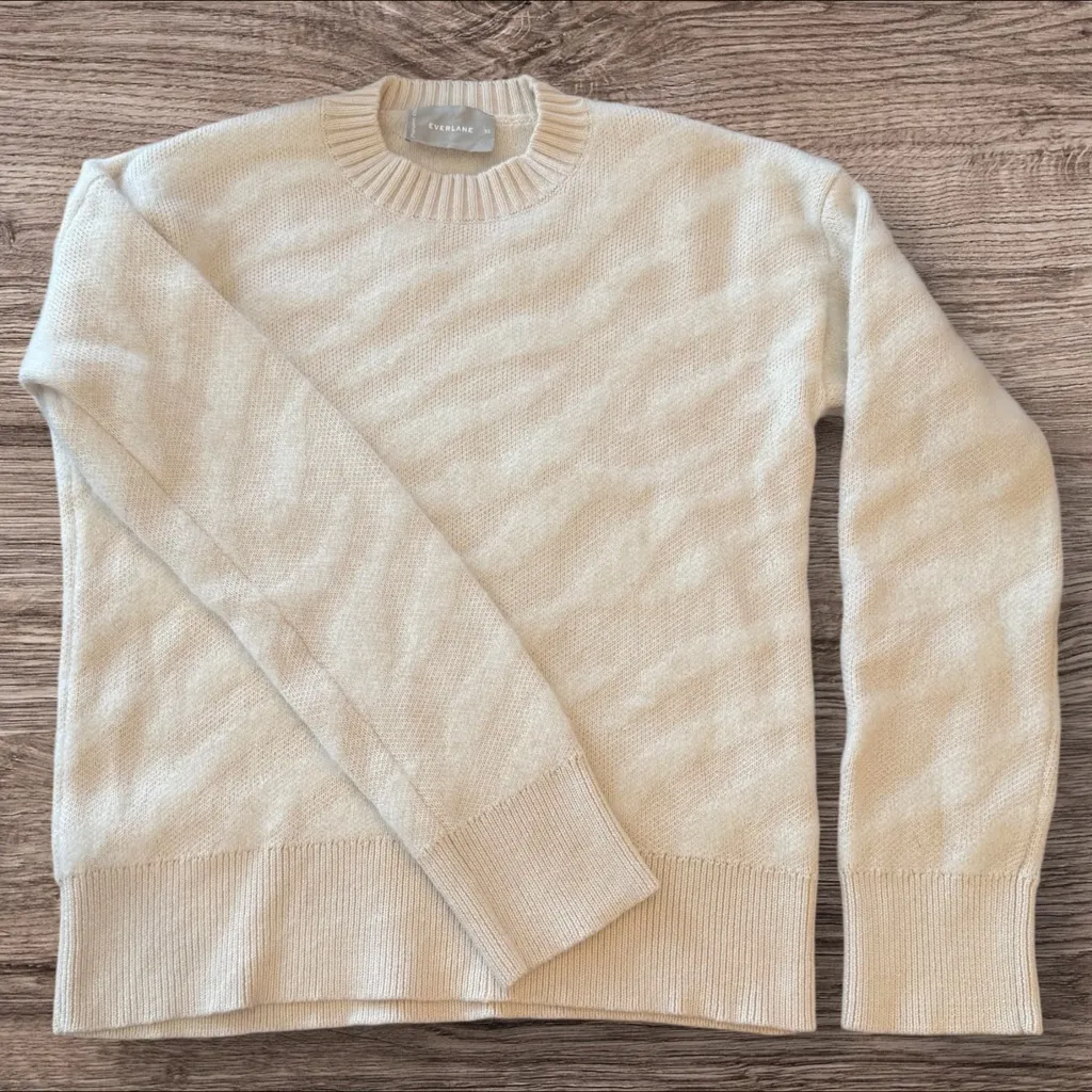 EVERLANE The Alpaca Tiger Jacquard Crewneck Sweater XS Canvas/Snow - Image 4