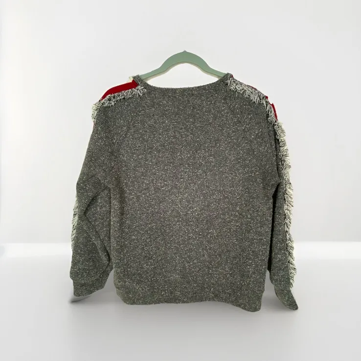 THML Gray Fringe Racing Stripes Sweater M - Image 3