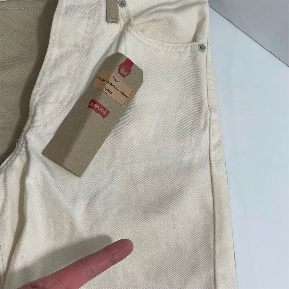NWT Levi's Women's Ribcage Straight Ankle Jeans Two Tone Beige Cream Size 24x28‎ - Image 10