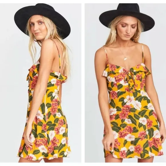 SHOW ME YOUR MUMU | Golden Yellow Floral Adrianna Mini Dress Sz S - Image 2