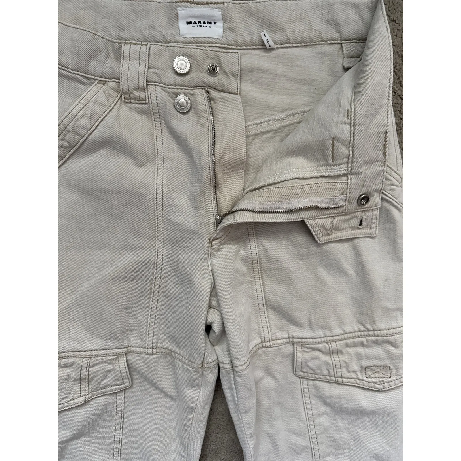 Isabel Marant Etoile Vayoneo Cotton High Rise Cargo Pants Ecru Size 38 / US 8 - Image 14