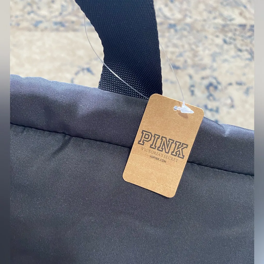 Pink Victoria’s Secret Quilted Puffer Bag Tote Bag Overnight Bag Black NEW - Image 6