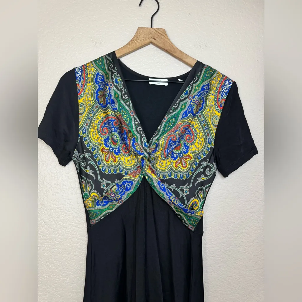 SANDRO Rabba Printed Satin Twill paneled Jersey Midi Dress Black size 6 $695 - Image 11