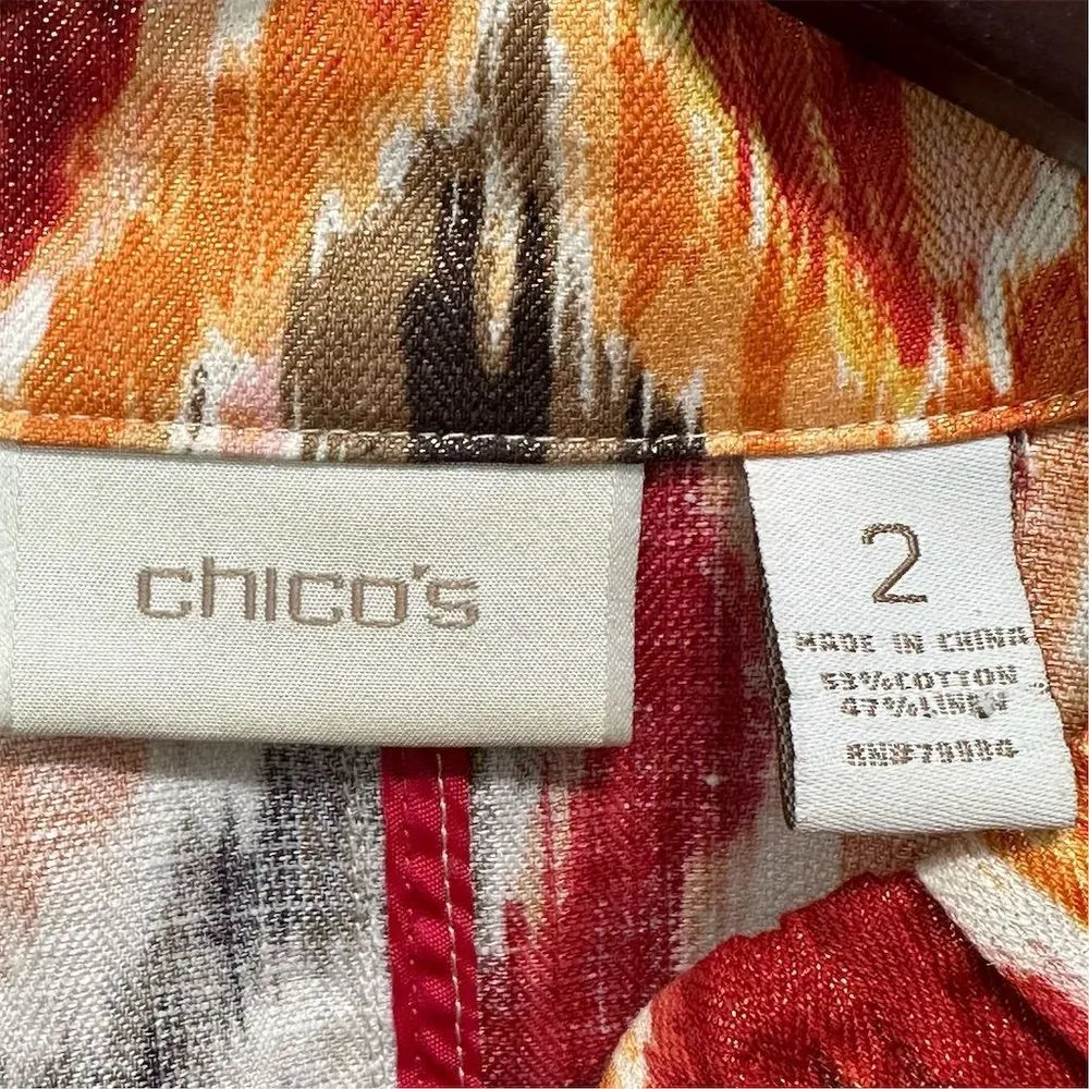 Chico's ‎ Womens Multicolor Blurred Ikat Alegra Blazer Jacket Sz M Boho Southwest - Image 3