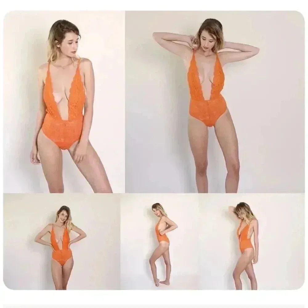 We Are HAH Comin in HAHt Lace Bodysuit Lingerie XS Burnt Orange NWT - Image 3