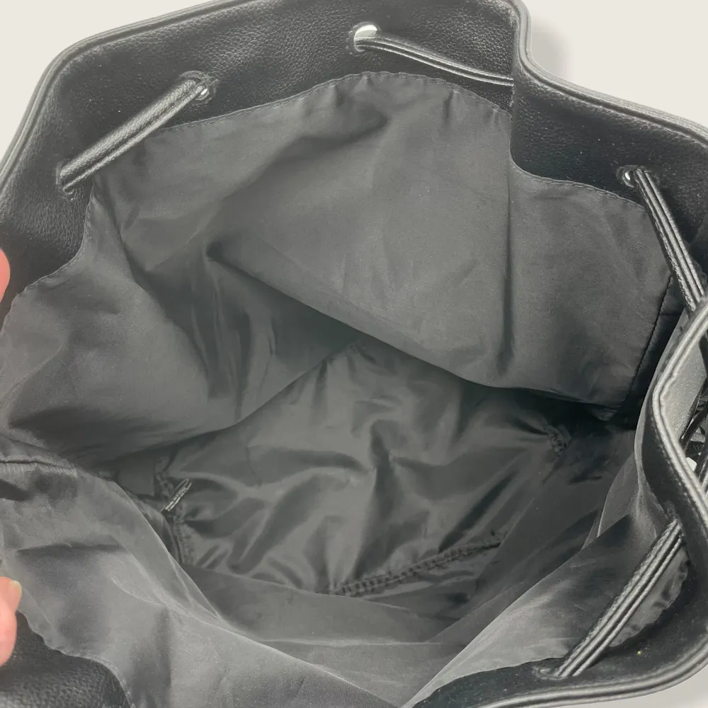 Black Fringe Vegan Large Cinch Knapsack Bag Backpack - Image 8