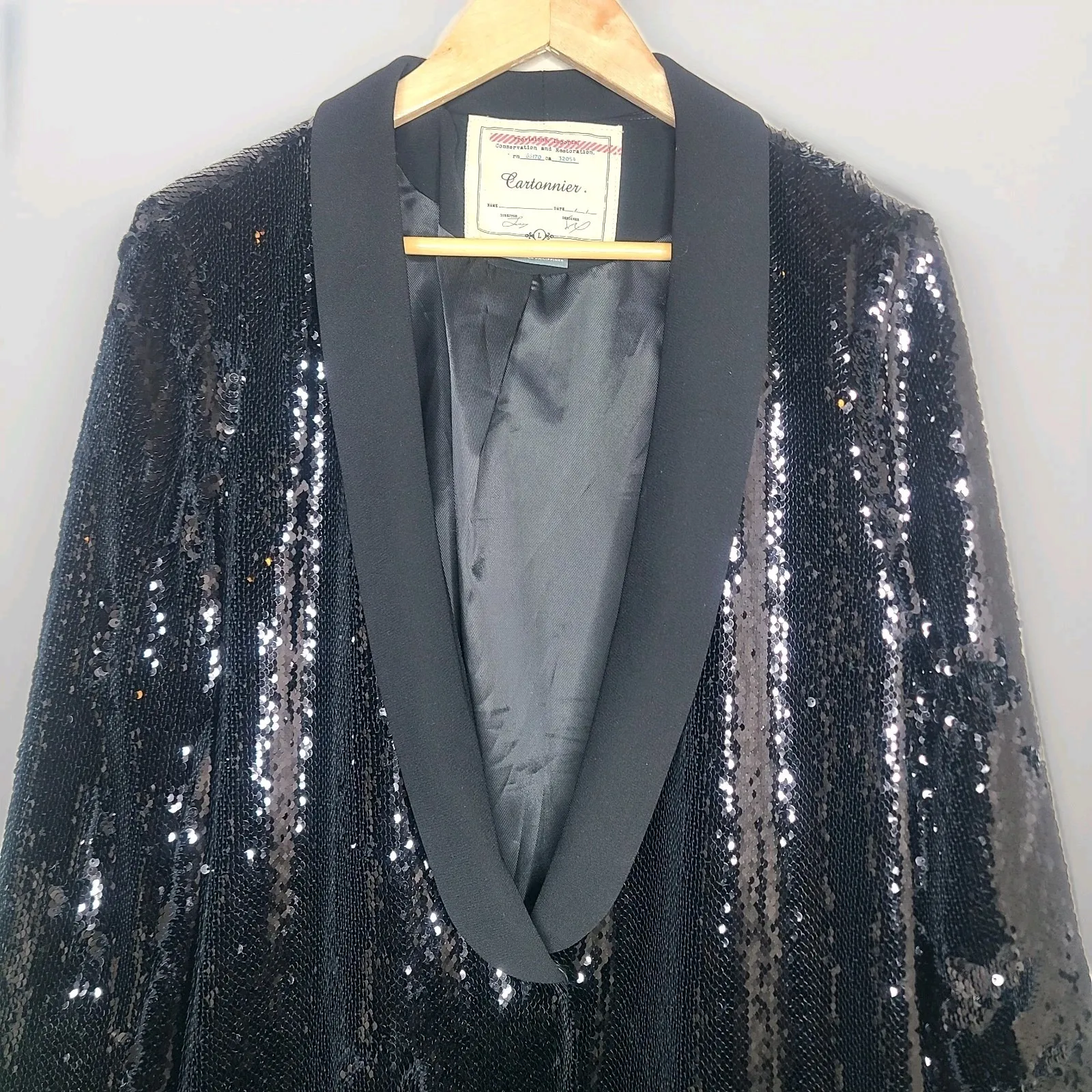 Anthropologie Cartonnier Sequined Black Shawl Collar Blazer Size L Holiday Party Size L - Image 3