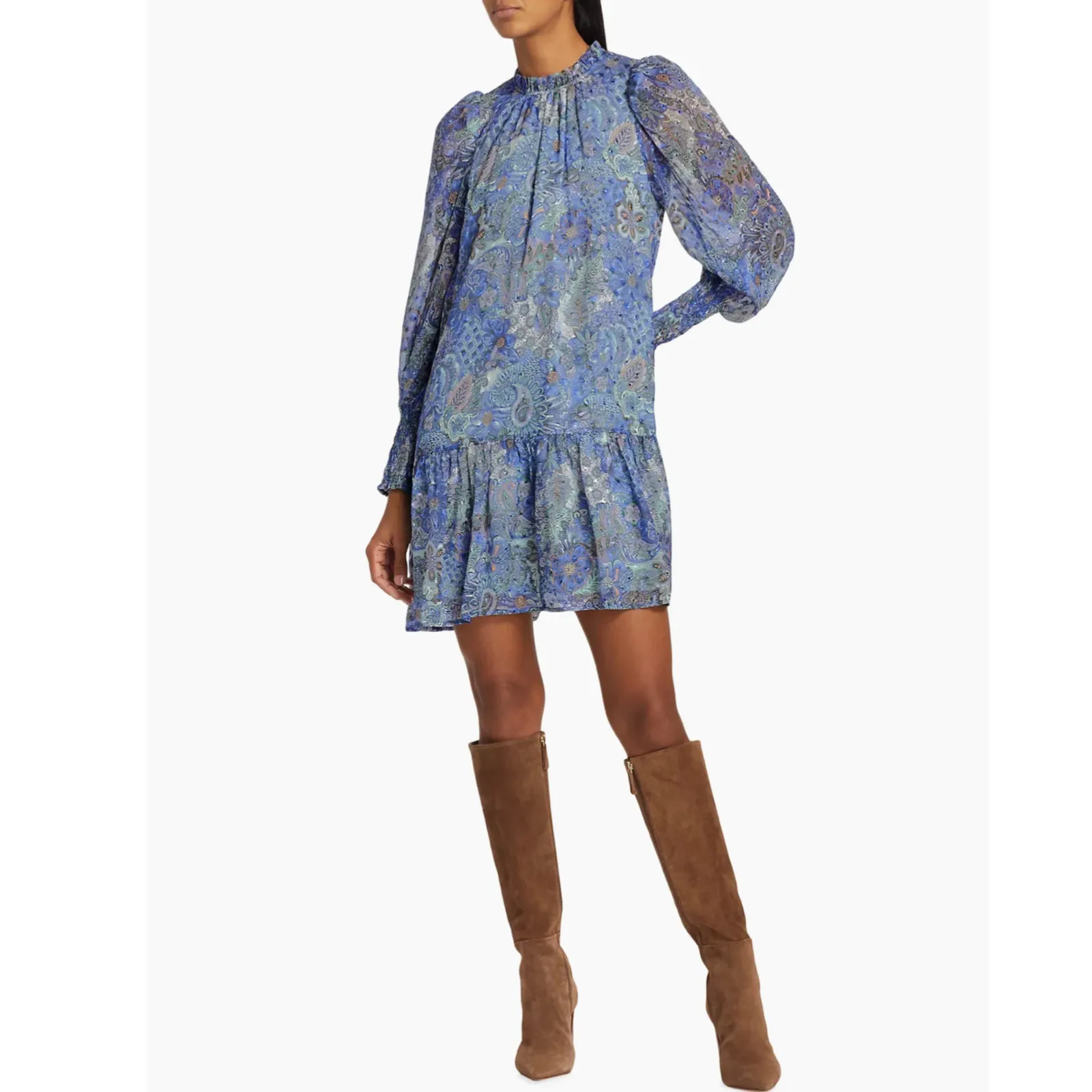 MARIE OLIVER Silk Mini Dress Size Large Paisley Ruffle Boho Chic Coastal Cowgirl - Image 15