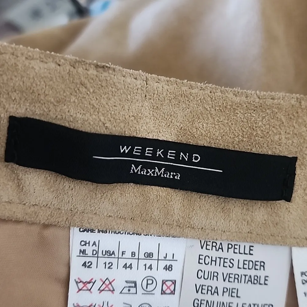 Weekend Max Mara Genuine Leather Camel Snap Front A Line Skirt Tan Size 12 - Image 7