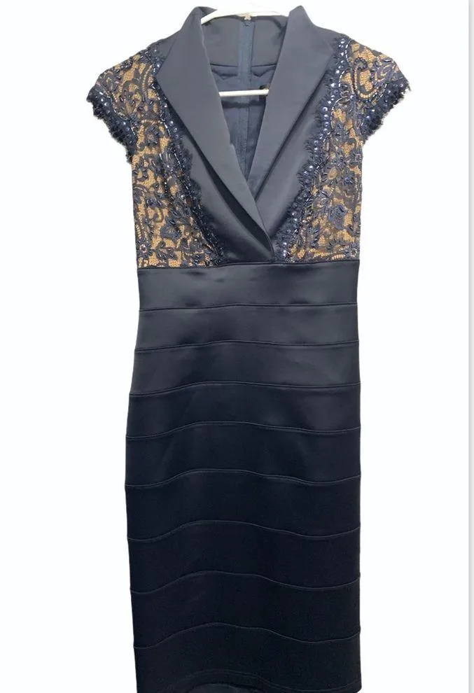 Tadashi Shoji Navy Blue Sheath Cocktail Dress - Image 3