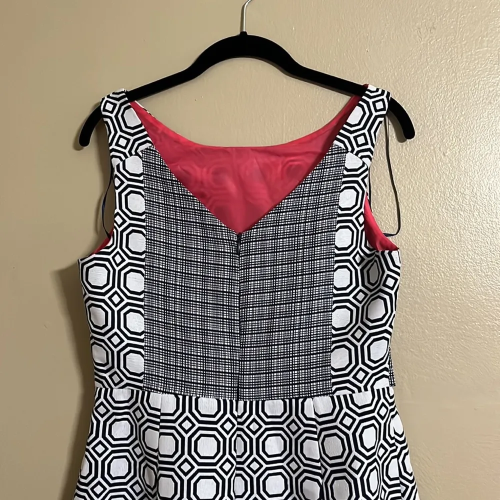 Robbie Bee A-line Geometrical Design Navy/White + Pink Lining Dress Sz 8 - Image 5