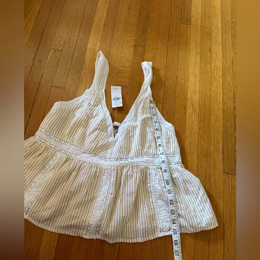 American Eagle Striped with Lace Cotton Babydoll Top, Size M, NWT - Image 2