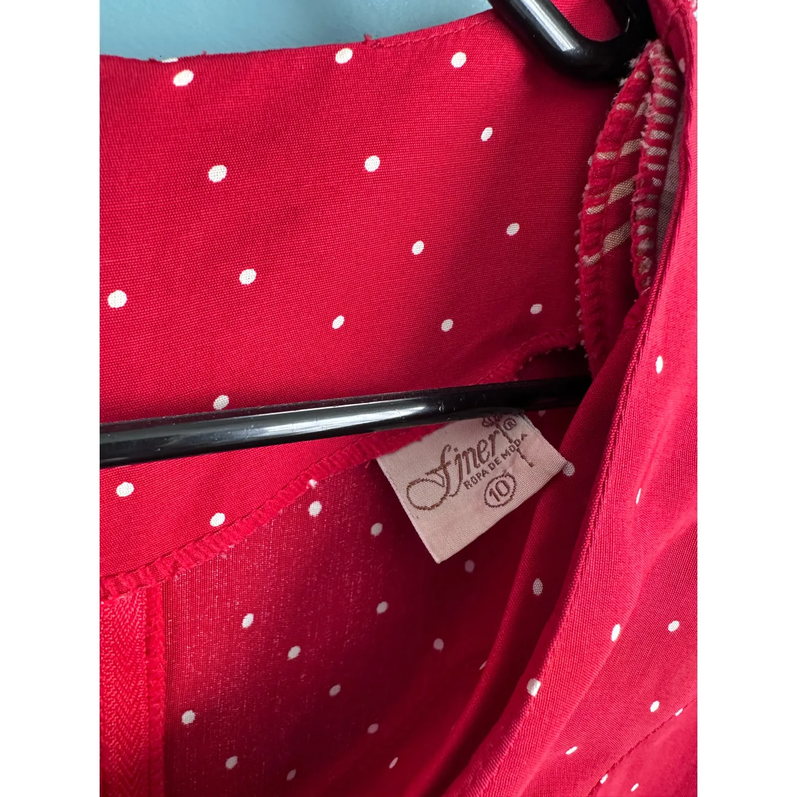 Vintage Finer Ropa De Moda Polka Dot Red Midi Wrap Dress w/ Rose Fan Size 10 - Image 4