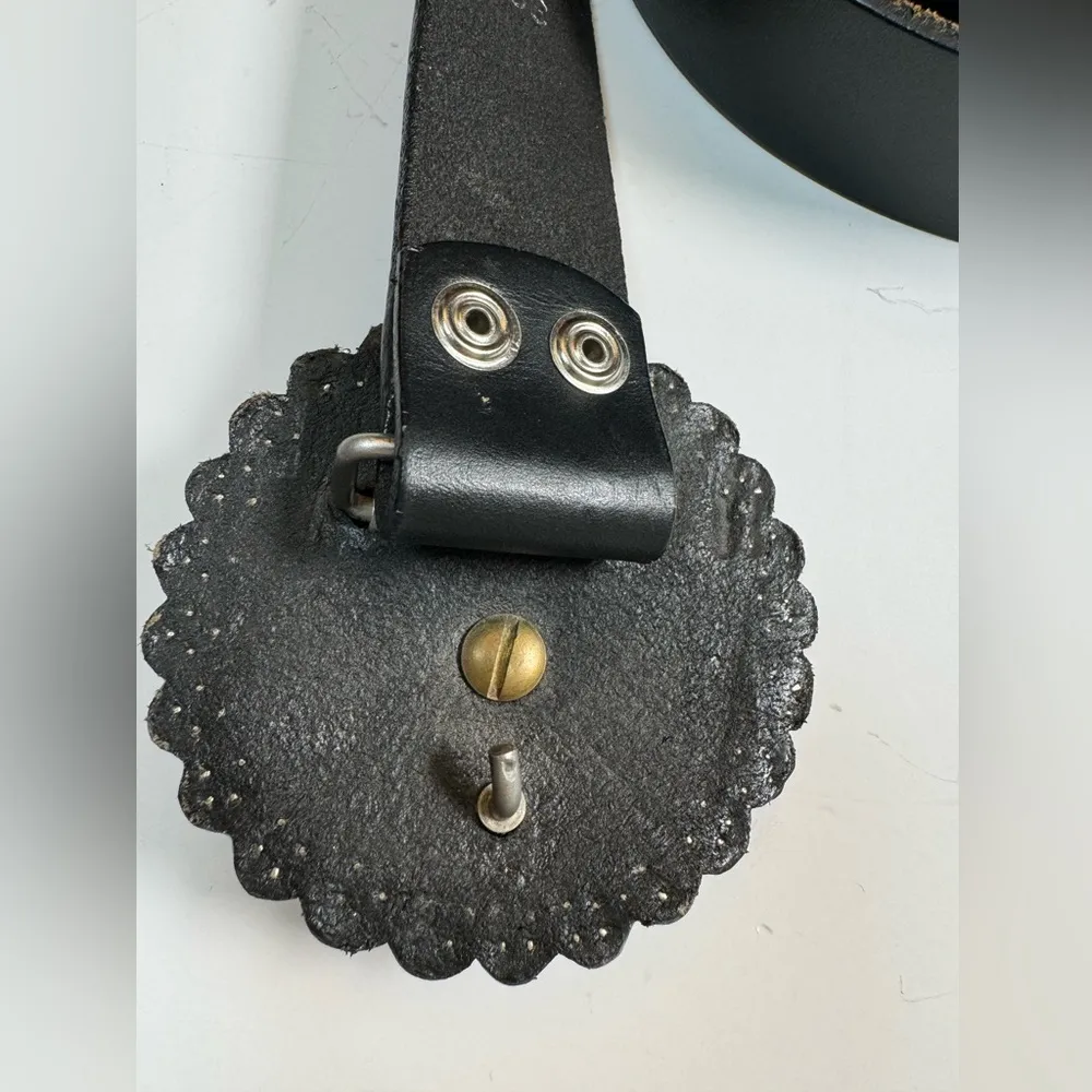 Vintage Cowboy Decor Lonestar Leather Belt with Rhinestone Buckle sz 36 Studded Black - Image 4