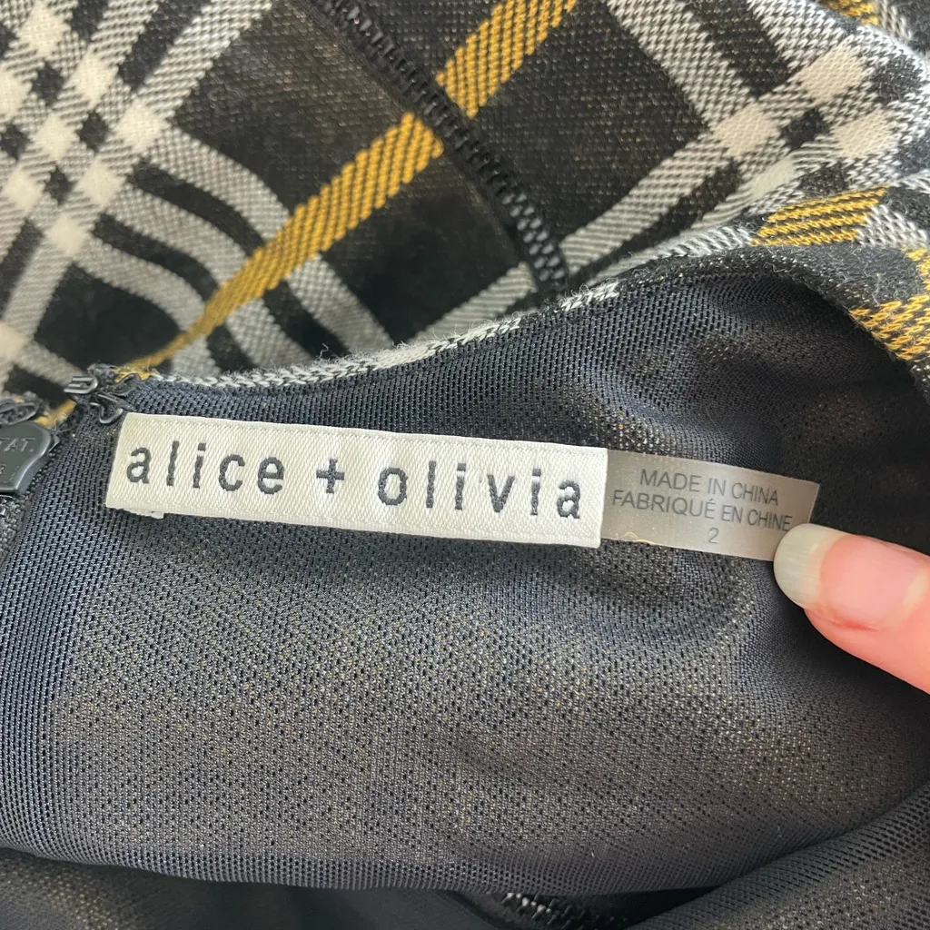 Alice + Olivia Black and Gold Plaid Dress Preppy Academia Y2K Retro - Image 4