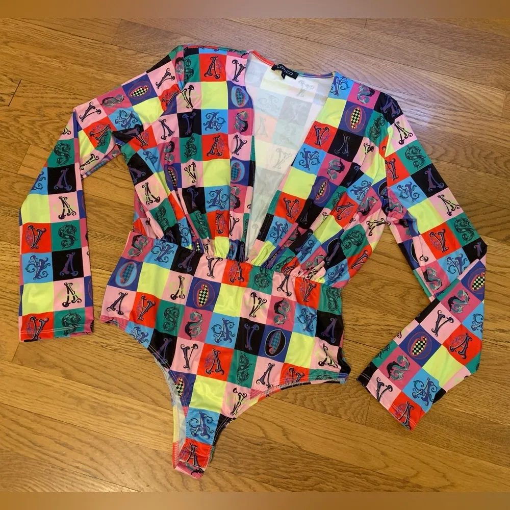 Deep plunge neck colorful bodysuit size L Size L - Image 6