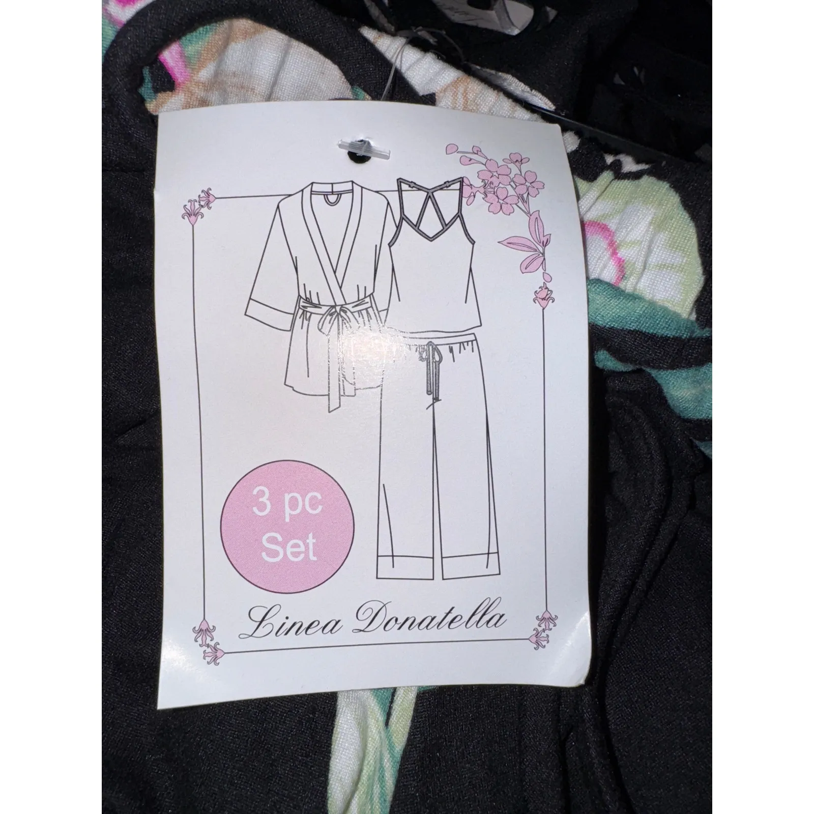Brand New Linea Donatella Womens Small 3 Piece Black Floral Lounge Set Sleepwear - Image 6