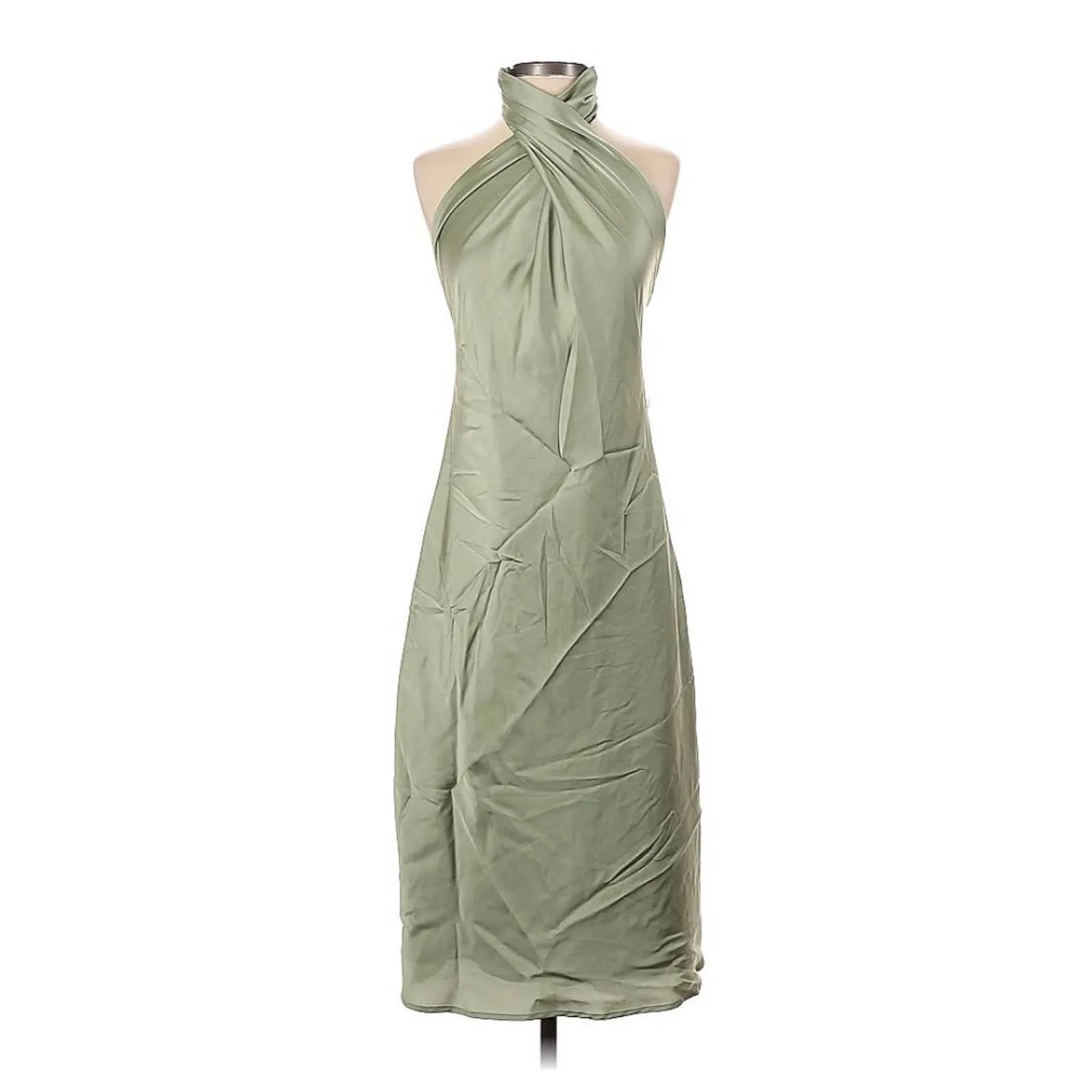 Show Me Your Mumu Jasmine Halter MIDI Dress Moss Green Luxe Satin S - Image 3