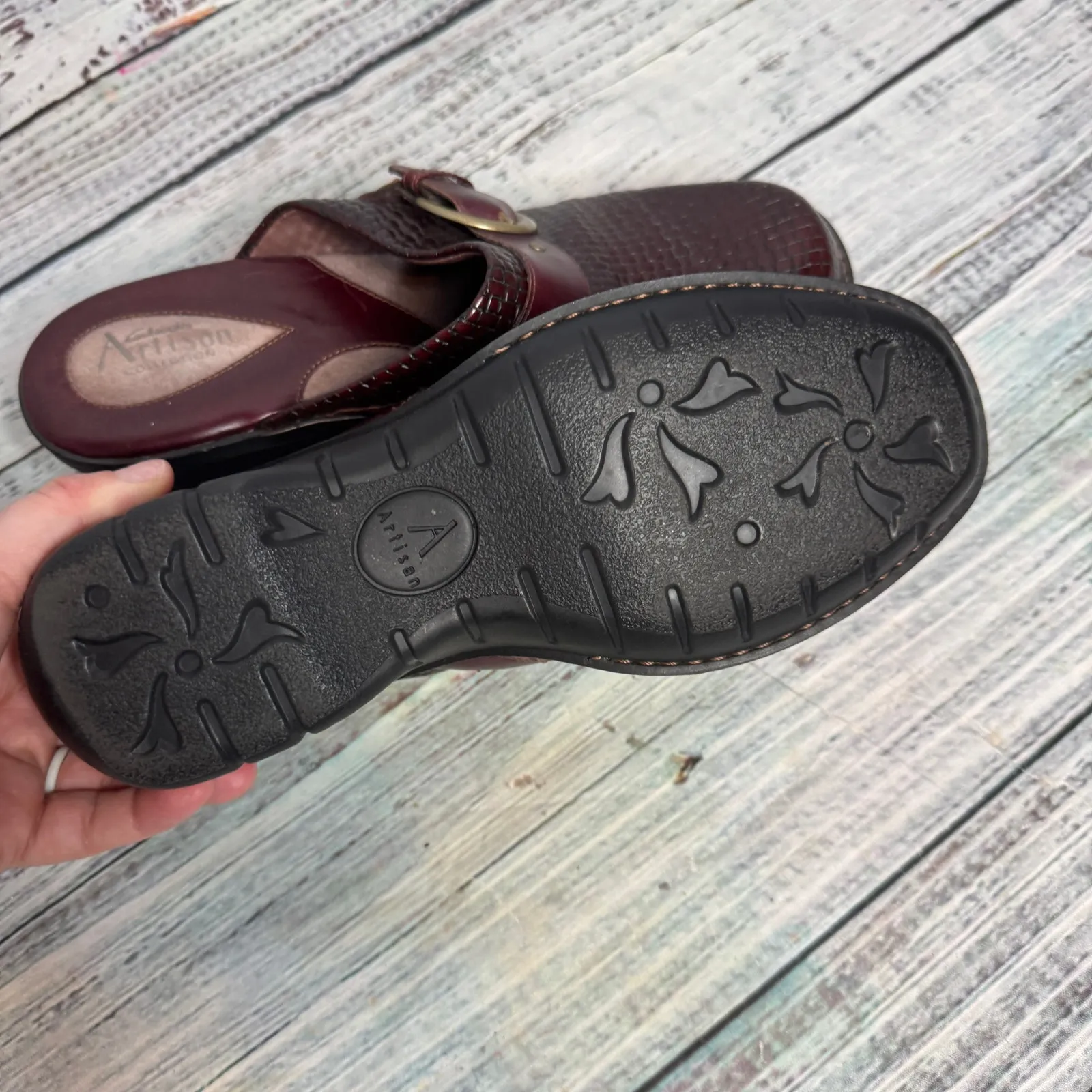 Clarks Artisan Collection Leather Woven Clog Mules Burgundy Slip-On 8.5 - Image 5