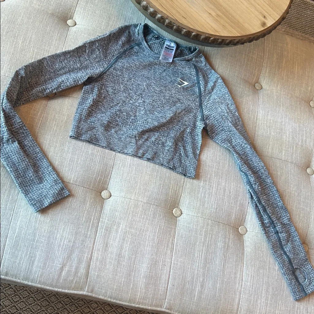 Gymshark Vital Crop Top LS Compression Fit Blue Size Small - Image 4