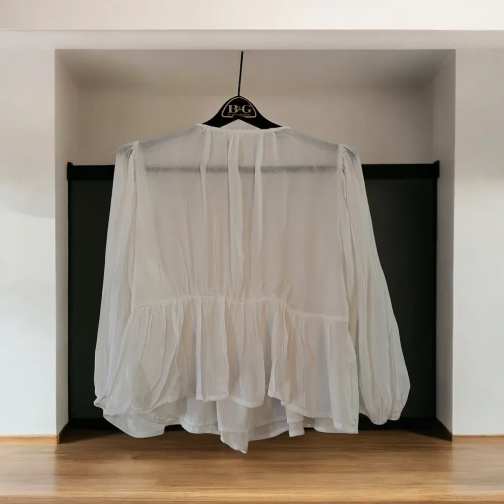 Cream Wrap Peplum Blouse with 3/4 Sleeves White Size M - Image 3