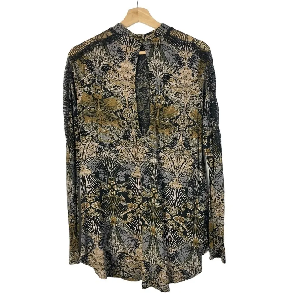 Free People New World Nouveau Lace Printed Long Sleeve Top S - Image 3