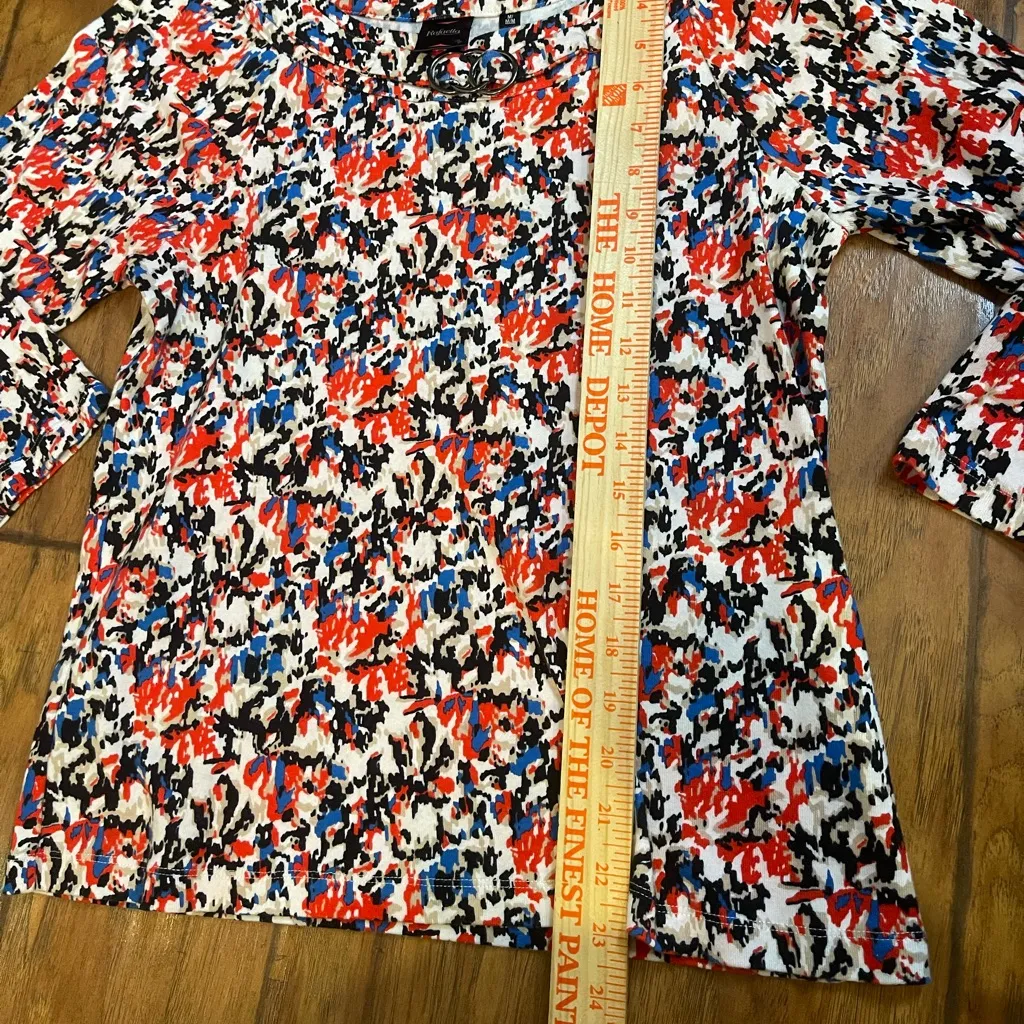 Rafaella vibrant patterned 3/4 sleeve top shirt woman’s medium EUC - Image 5